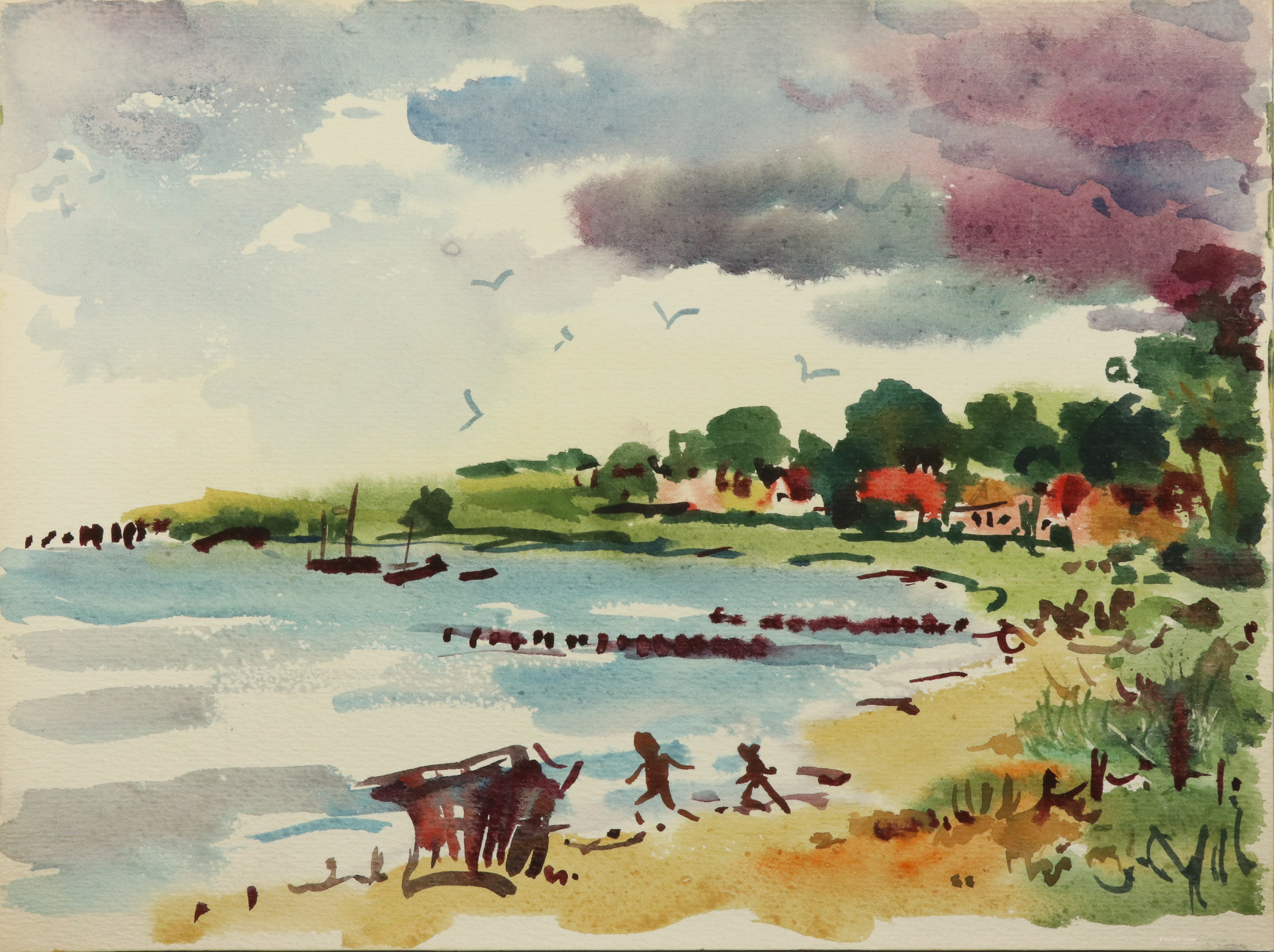 Strand mit Badenden